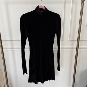 Reformation Black Ribbed turtleneck dress with slit